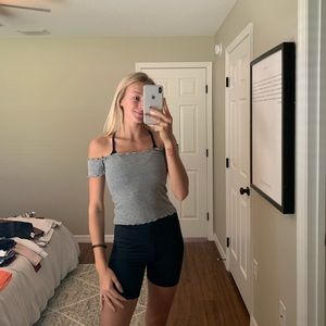 Brandy Melville Grey Off the Shoulder top